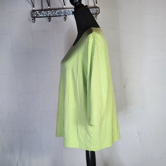 CJ Banks Citron and White Polka Dot 3/4 Sleeve Cotton Crew Neck Blouse Size 1X - Picture 7 of 16